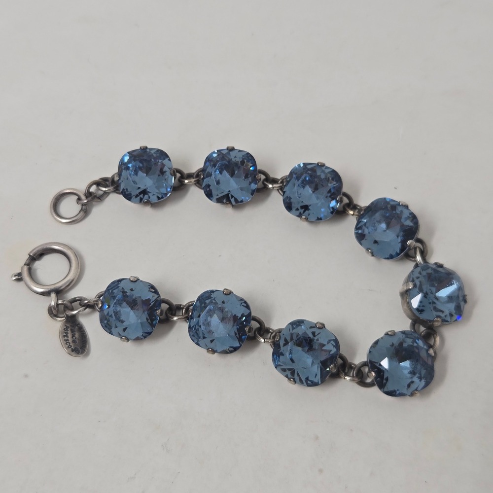 Catherine Popesco France Blue Swarovski Crystal Bracelet Antiqued Silver Tone